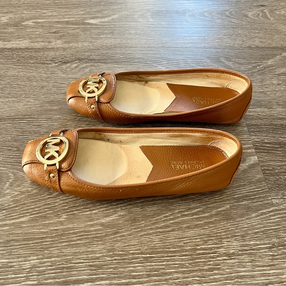 Michael Kors Tan Leather Loafers with Gold Accent - Picture 3 of 5